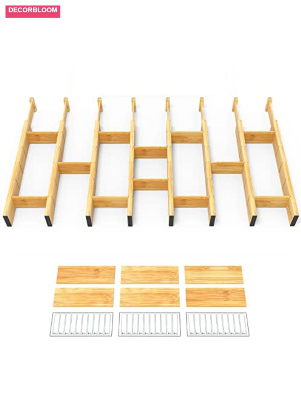 Bamboo Drawer Dividers 8 Pack with 18 Inserts and Labels Expandable 17-22 Inch
